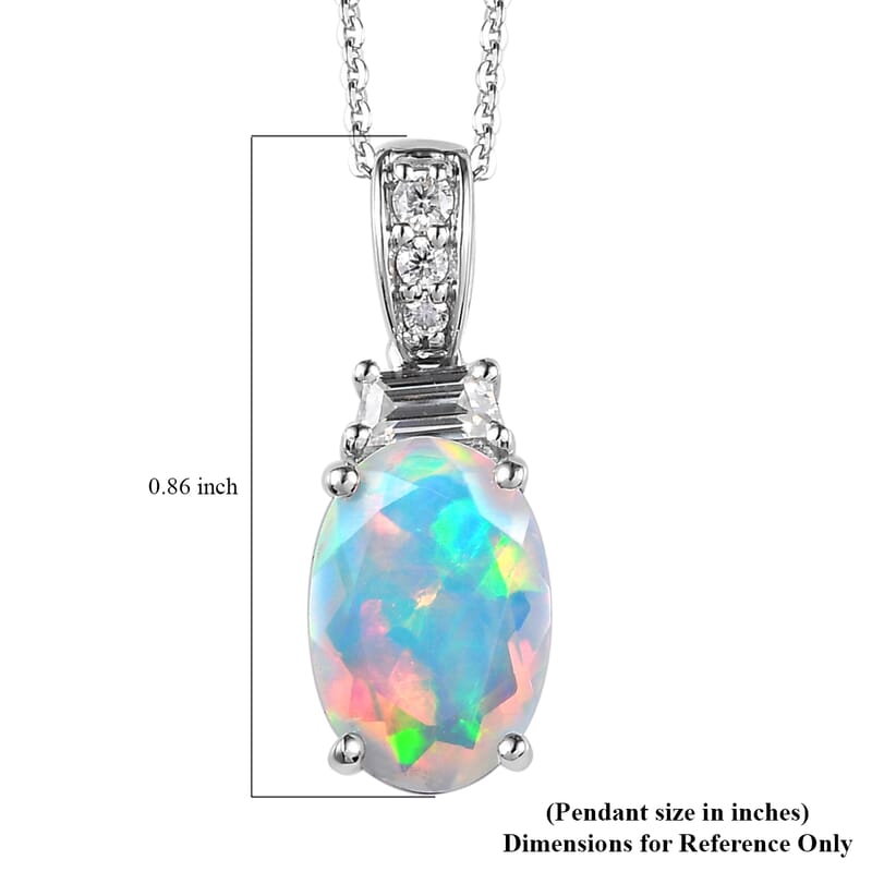 Premium Ethiopian Welo Opal and Moissanite Pendant Necklace 20 Inches in Platinum Over Sterling Silver 2.25 ctw