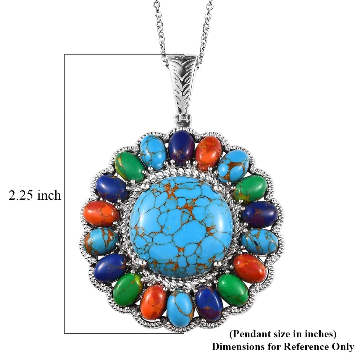 Karis Mojave Blue Turquoise, Mojave Multi Turquoise Halo Pendant in Platinum Bond with Stainless Steel Necklace (20 Inches) 34.25 ctw image number 6