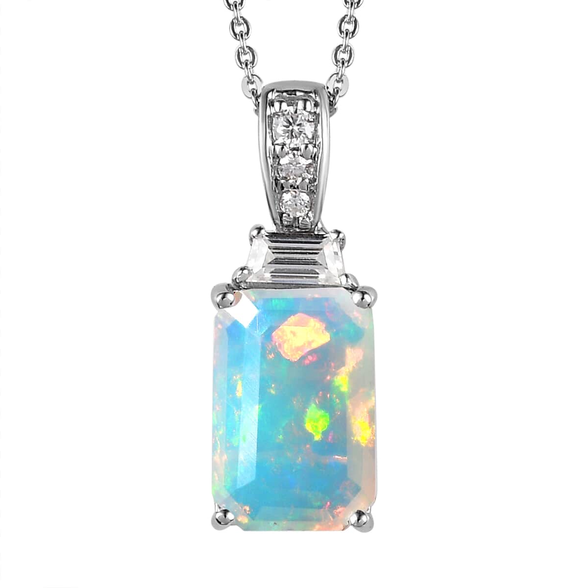 Premium Ethiopian Welo Opal and Moissanite Pendant Necklace 20 Inches in Platinum Over Sterling Silver 2.65 ctw image number 0