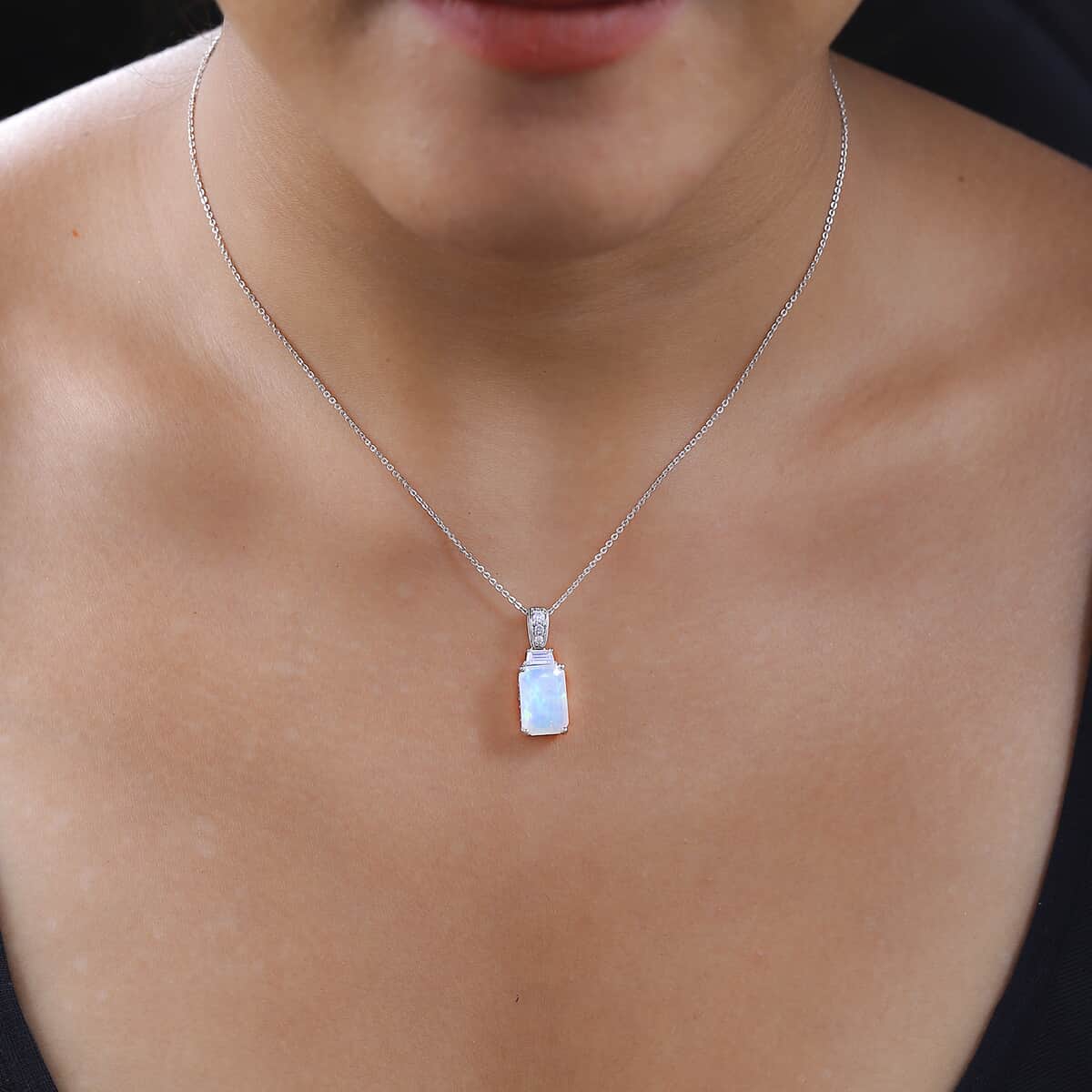 Premium Ethiopian Welo Opal and Moissanite Pendant Necklace 20 Inches in Platinum Over Sterling Silver 2.65 ctw image number 3