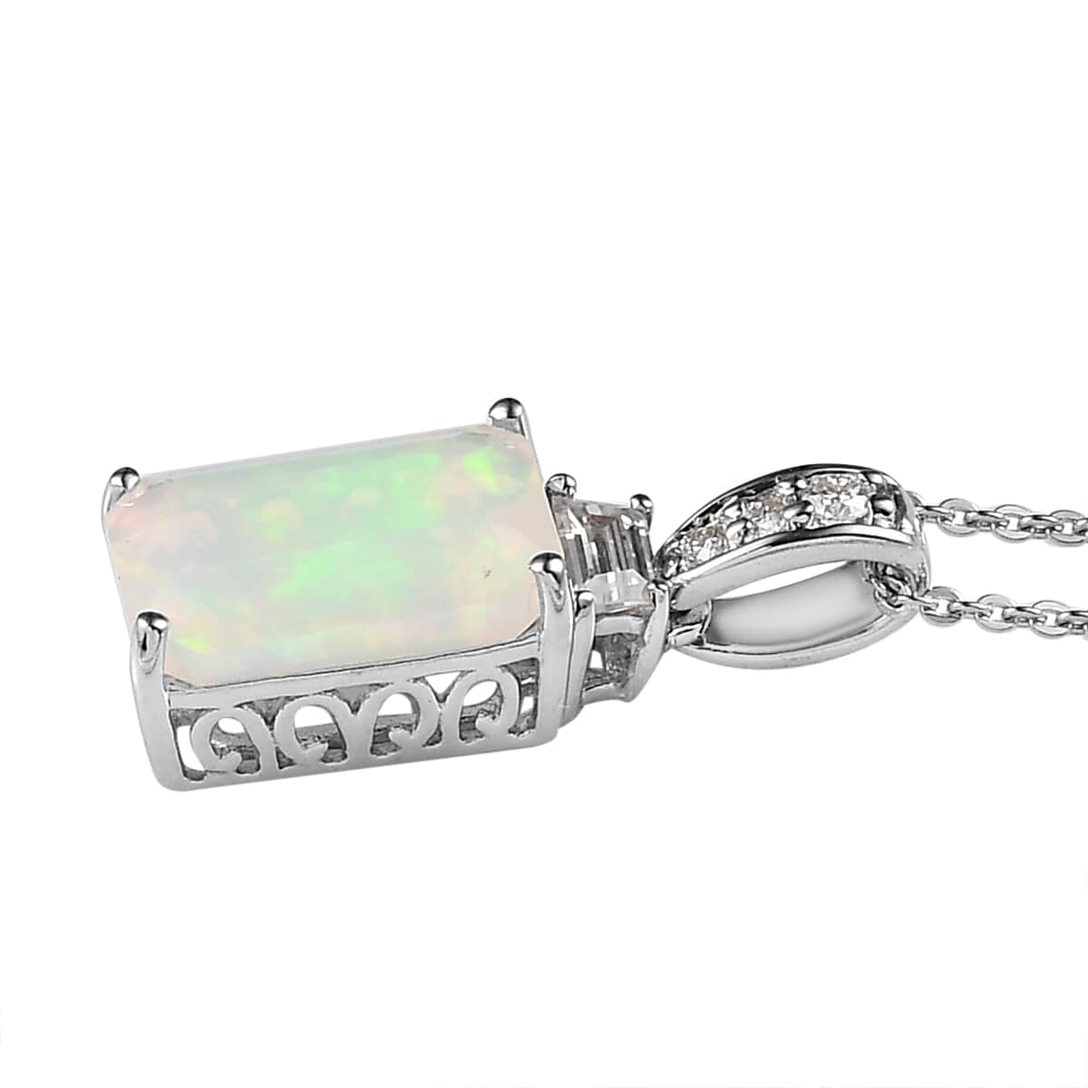 Premium Ethiopian Welo Opal and Moissanite Pendant Necklace 20 Inches in Platinum Over Sterling Silver 2.65 ctw image number 4