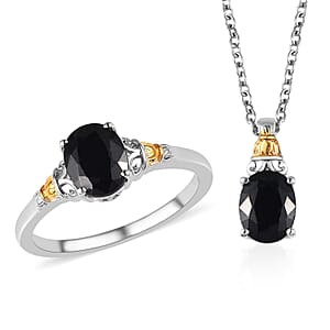 Karis Midnight Sapphire Ring Size 10 and Pendant in Platinum Bond & 18K YG Plated with Stainless Steel Necklace 20 Inches 5.00 ctw