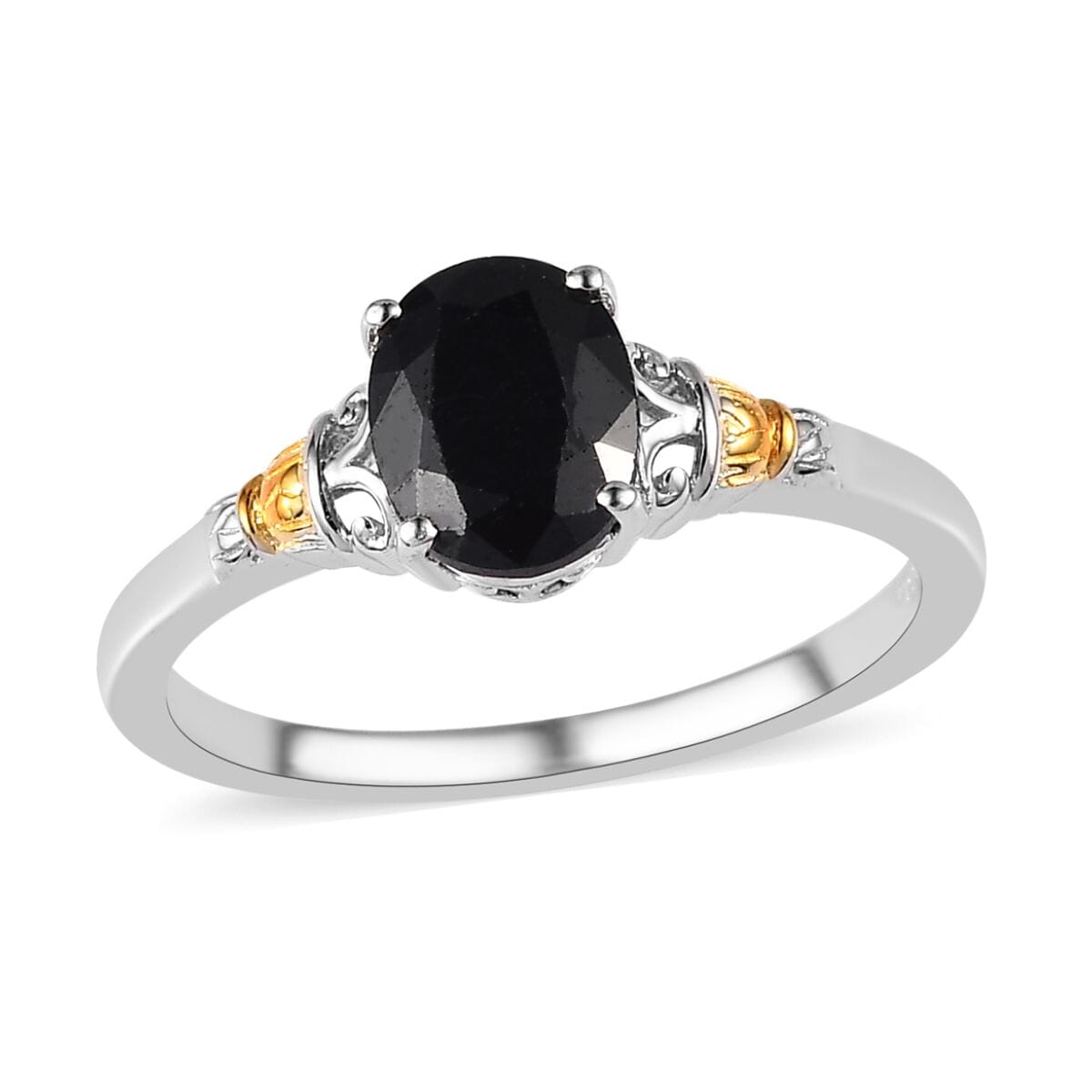 Karis Australian Midnight Sapphire Ring (Size 10) and Pendant in Platinum Bond & 18K YG Plated with Stainless Steel Necklace (20 Inches) 5.00 ctw image number 3