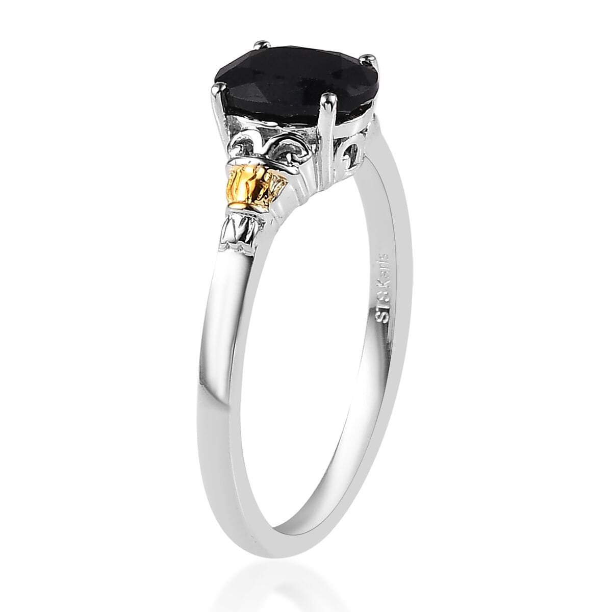 Karis Australian Midnight Sapphire Ring (Size 10) and Pendant in Platinum Bond & 18K YG Plated with Stainless Steel Necklace (20 Inches) 5.00 ctw image number 4