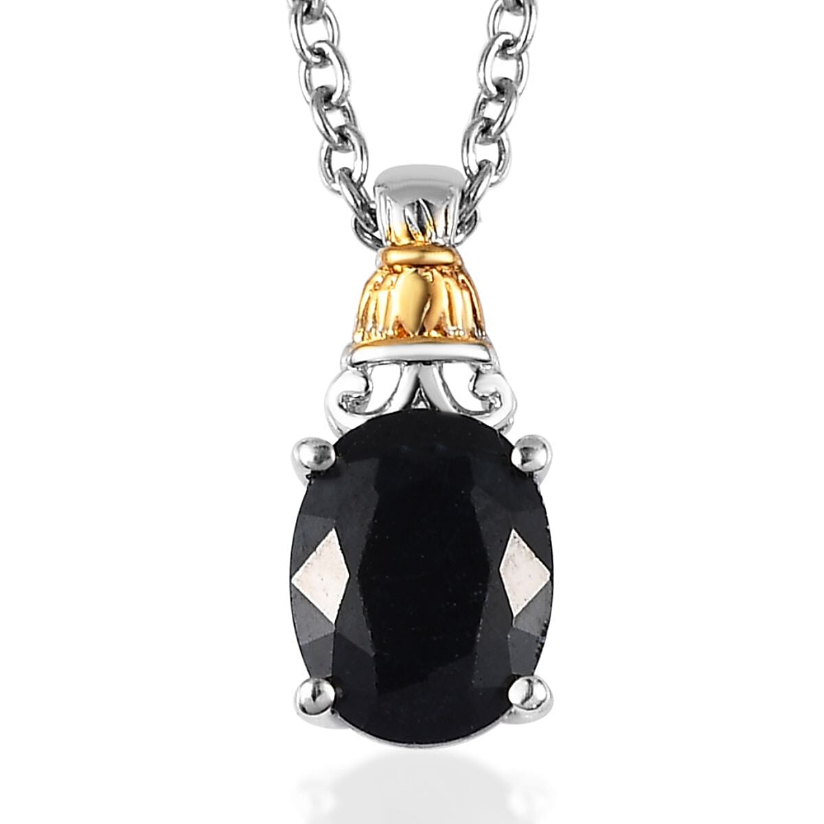Karis Midnight Sapphire Ring Size 10 and Pendant in Platinum Bond & 18K YG Plated with Stainless Steel Necklace 20 Inches 5.00 ctw