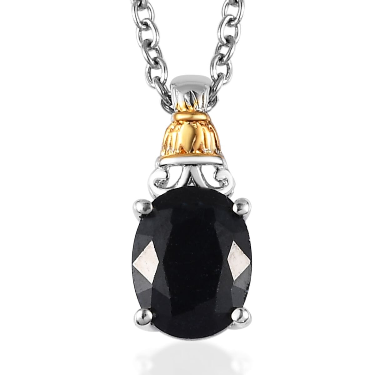 Karis Australian Midnight Sapphire Ring (Size 10) and Pendant in Platinum Bond & 18K YG Plated with Stainless Steel Necklace (20 Inches) 5.00 ctw image number 6