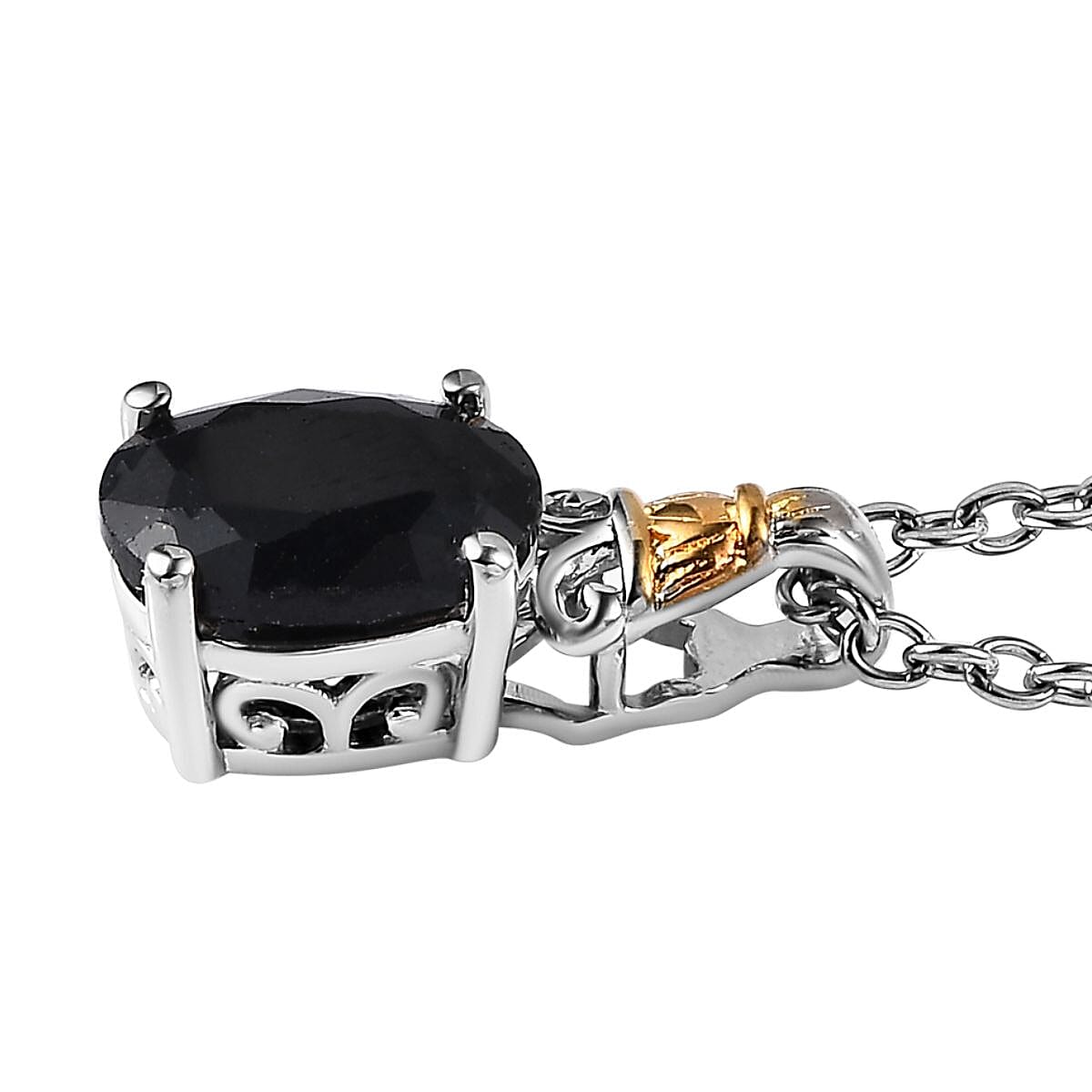Karis Midnight Sapphire Ring Size 10 and Pendant in Platinum Bond & 18K YG Plated with Stainless Steel Necklace 20 Inches 5.00 ctw