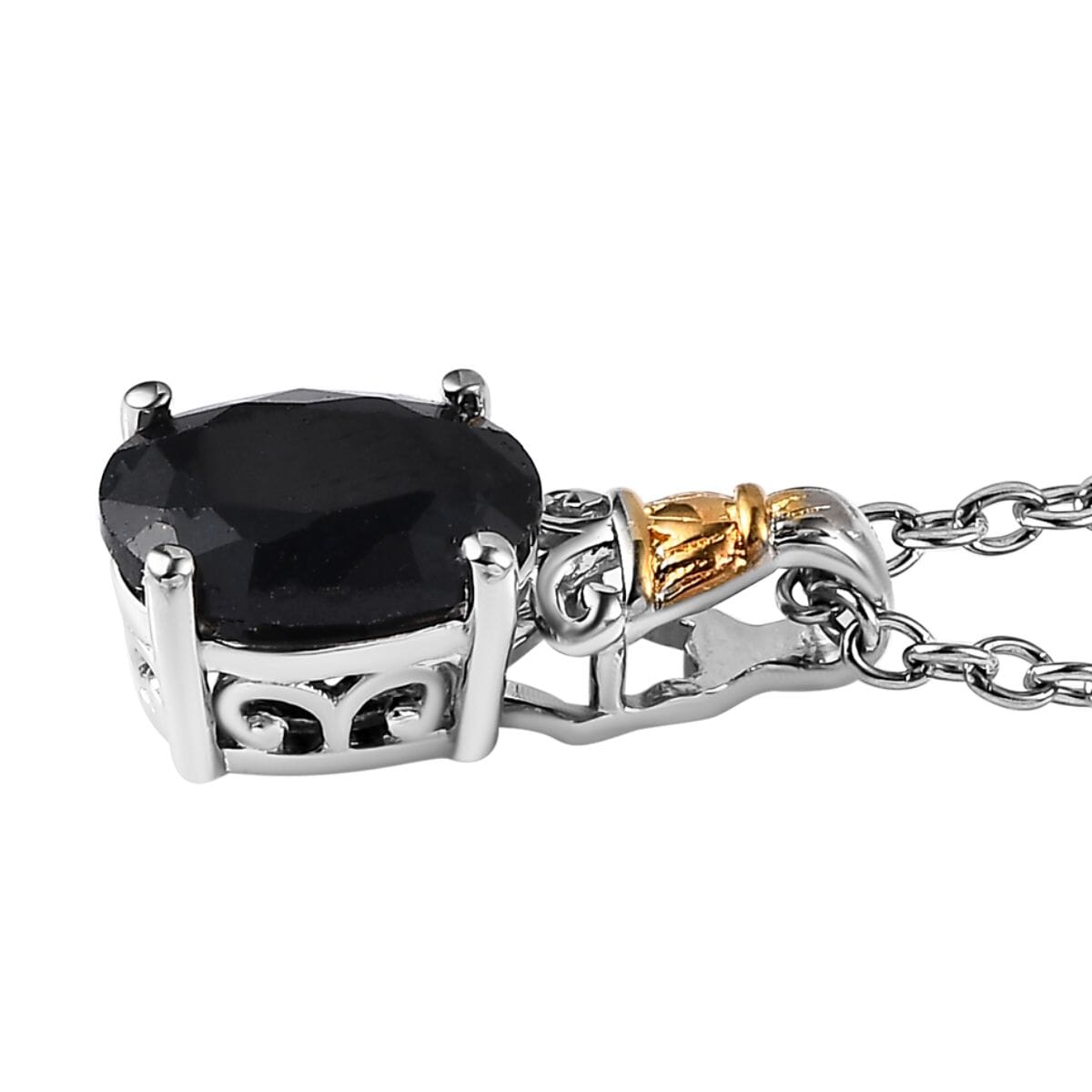 Karis Australian Midnight Sapphire Ring (Size 10) and Pendant in Platinum Bond & 18K YG Plated with Stainless Steel Necklace (20 Inches) 5.00 ctw image number 7
