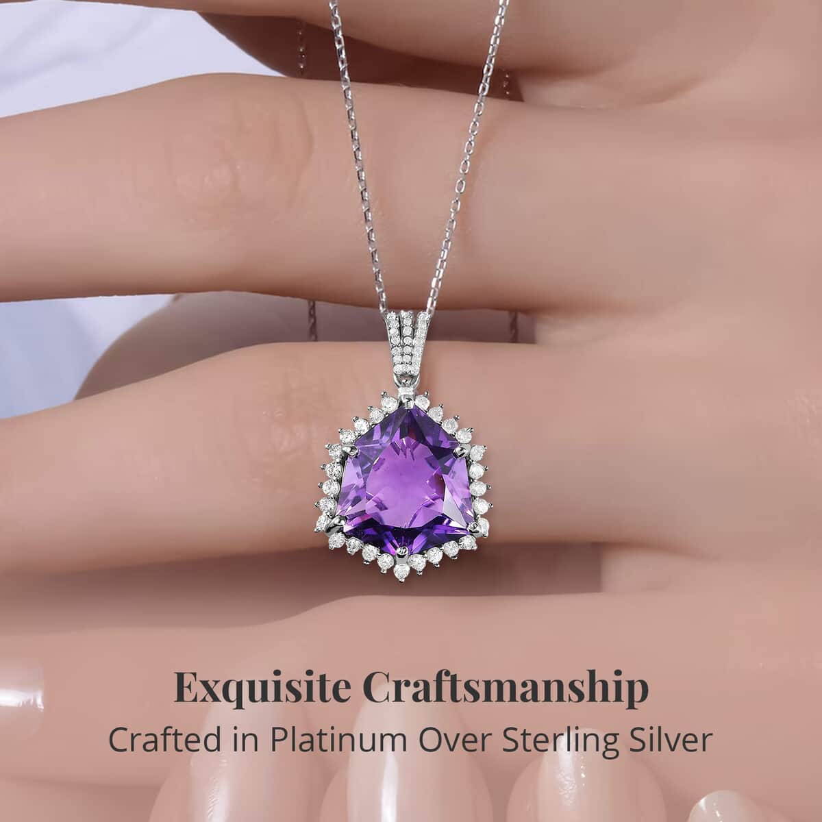 African Amethyst, White Zircon Pendant Necklace (20 Inches) in Platinum Over Sterling Silver 19.10 ctw image number 3