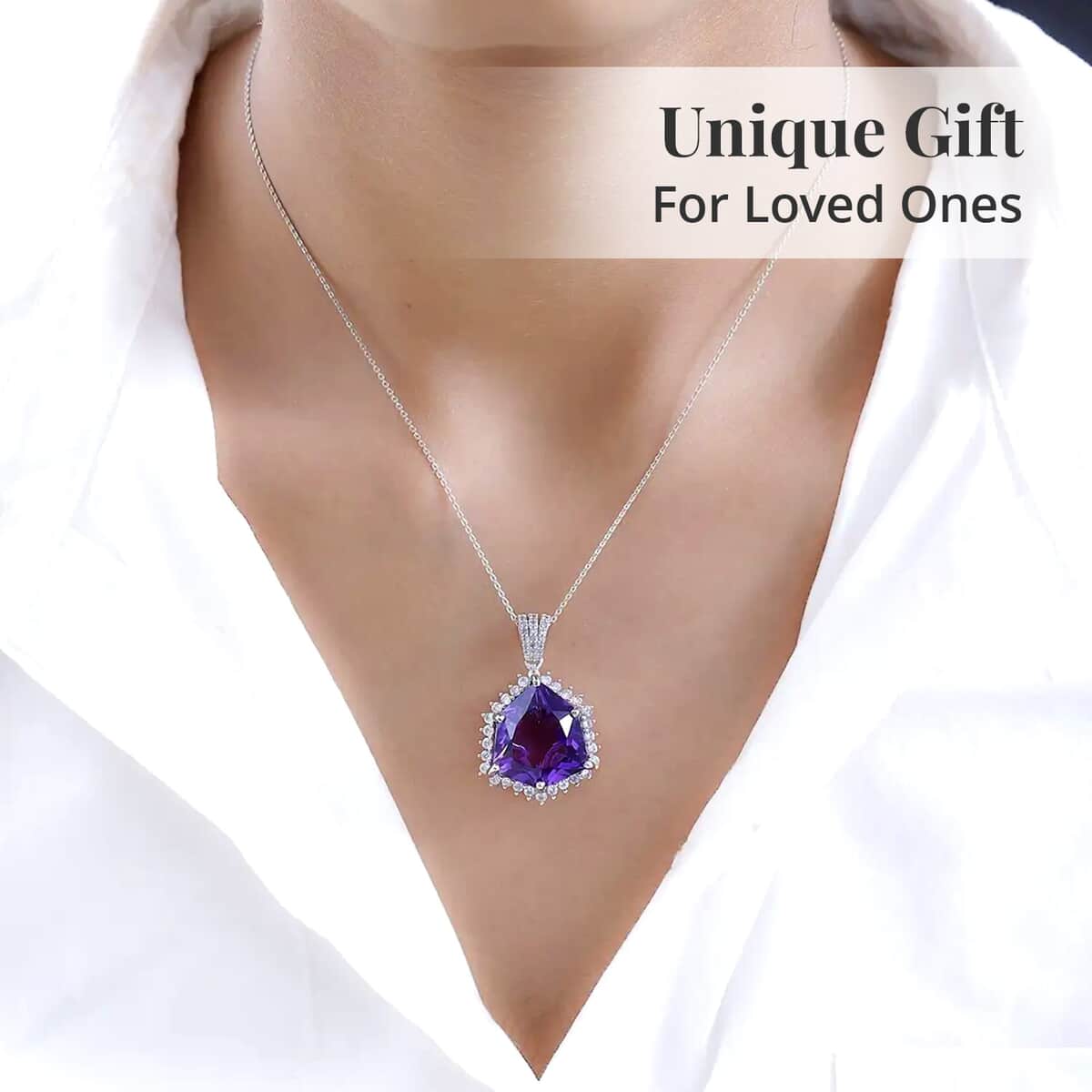 African Amethyst, White Zircon Pendant Necklace (20 Inches) in Platinum Over Sterling Silver 19.10 ctw image number 4