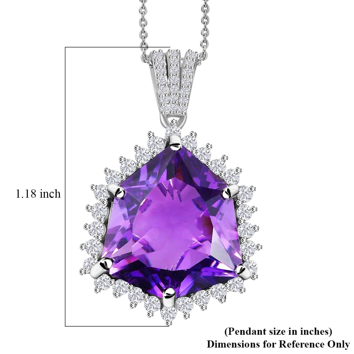 African Amethyst, White Zircon Pendant Necklace (20 Inches) in Platinum Over Sterling Silver 19.10 ctw image number 6