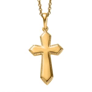 14K Yellow Gold Over Sterling Silver Cross Pendant with ION Plated YG Stainless Steel Necklace (20 Inches)