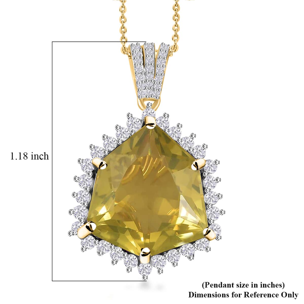 Brazilian Green Gold Quartz and White Zircon Pendant Necklace 20 Inches in Vermeil Yellow Gold Over Sterling Silver 15.00 ctw image number 6