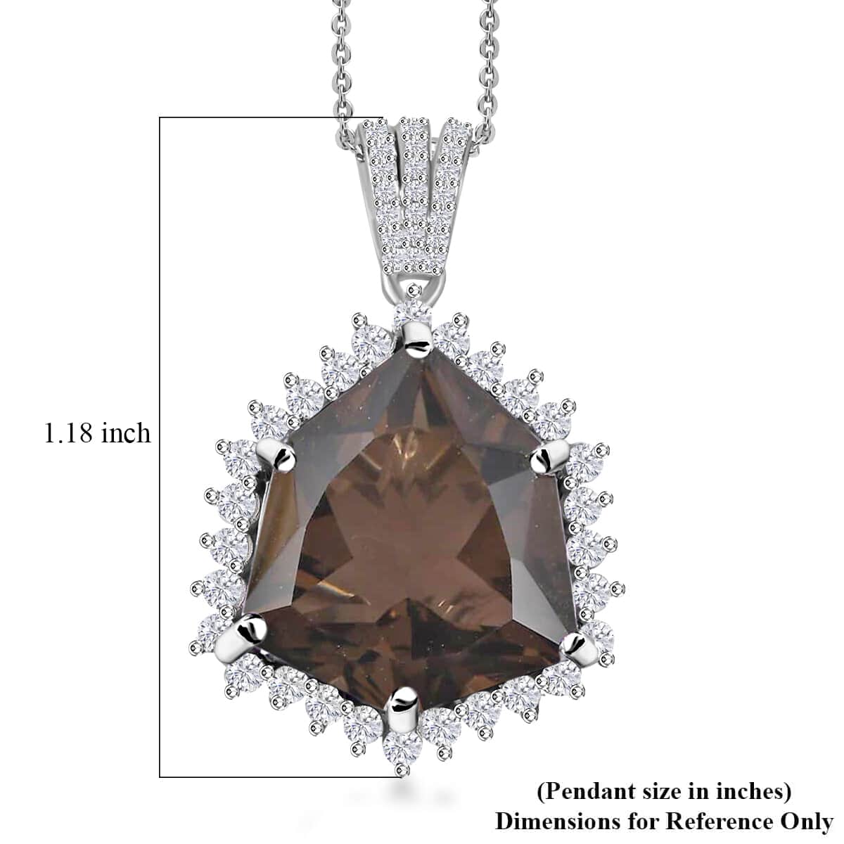 Brazilian Smoky Quartz and White Zircon Pendant Necklace 20 Inches in Platinum Over Sterling Silver 13.80 ctw image number 6