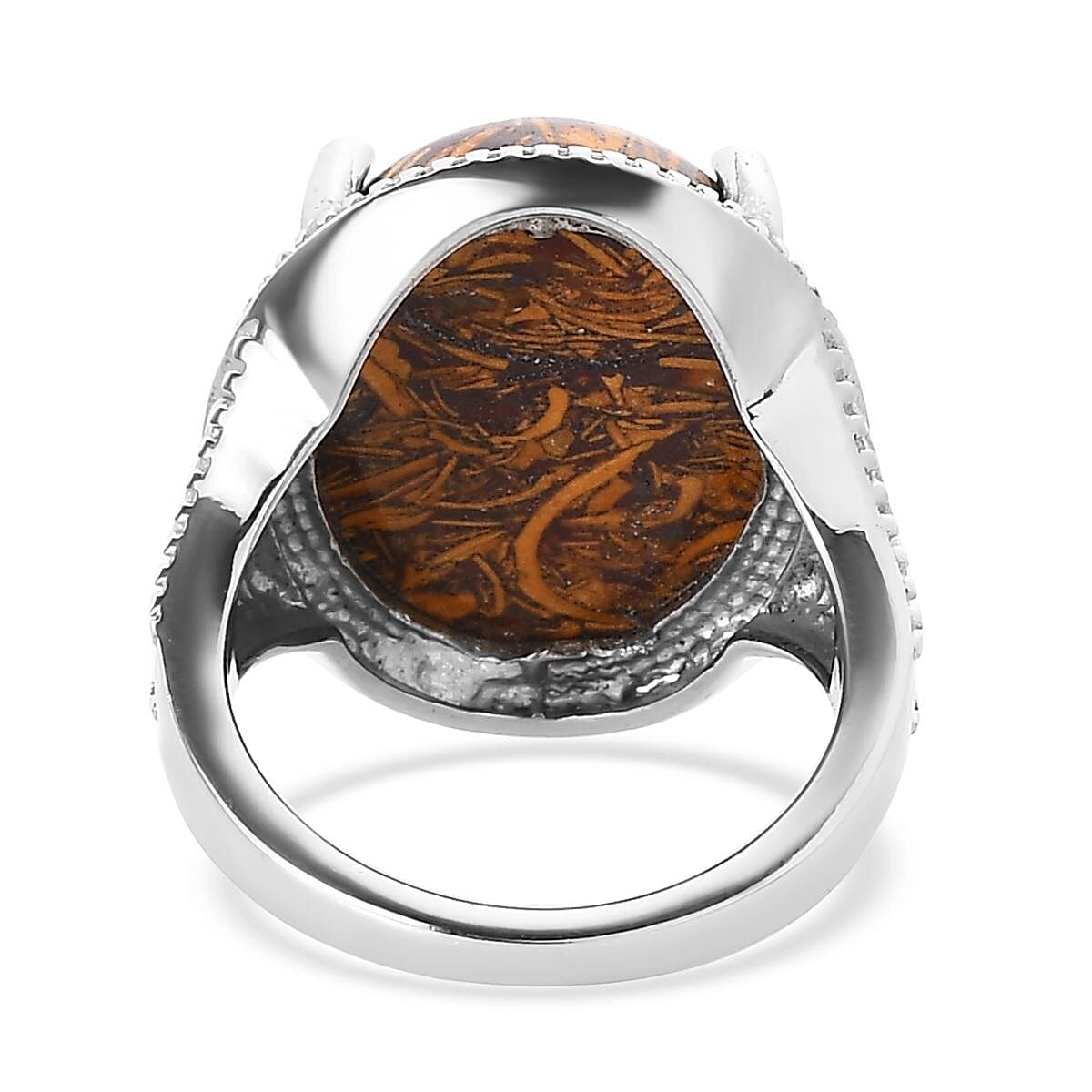 Silver Leaf Jasper Solitaire Ring (Size 8.0) and Pendant Necklace 20 Inches in Stainless Steel 29.25 ctw
