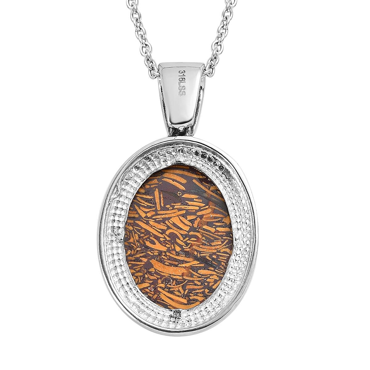 Silver Leaf Jasper Solitaire Ring (Size 8.0) and Pendant Necklace 20 Inches in Stainless Steel 29.25 ctw