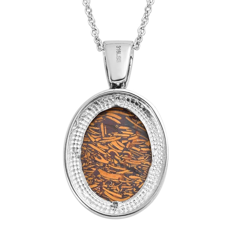 Silver Leaf Jasper Solitaire Ring (Size 8.0) and Pendant Necklace 20 Inches in Stainless Steel 29.25 ctw