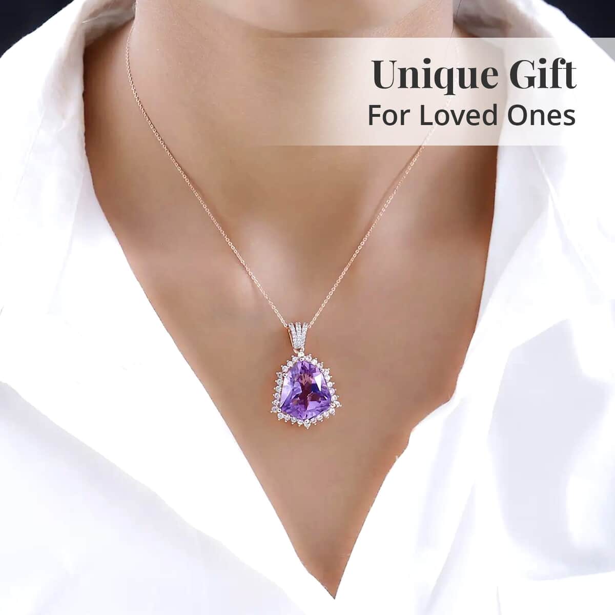 Rose De France Amethyst and White Zircon 16.85 ctw Pendant Necklace in Vermeil Rose Gold Over Sterling Silver 20 Inches image number 4