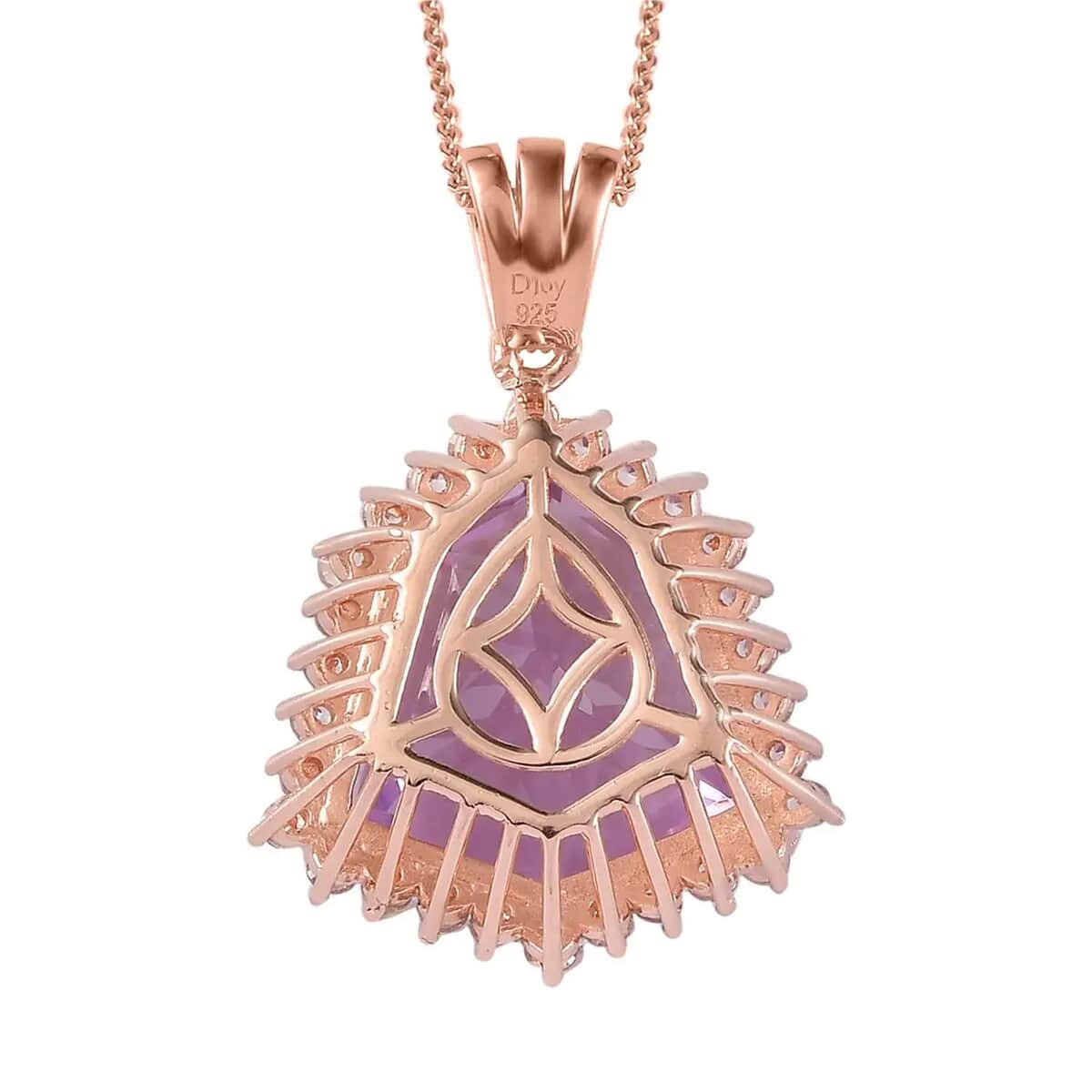 Rose De France Amethyst and White Zircon 16.85 ctw Pendant Necklace in Vermeil Rose Gold Over Sterling Silver 20 Inches image number 7