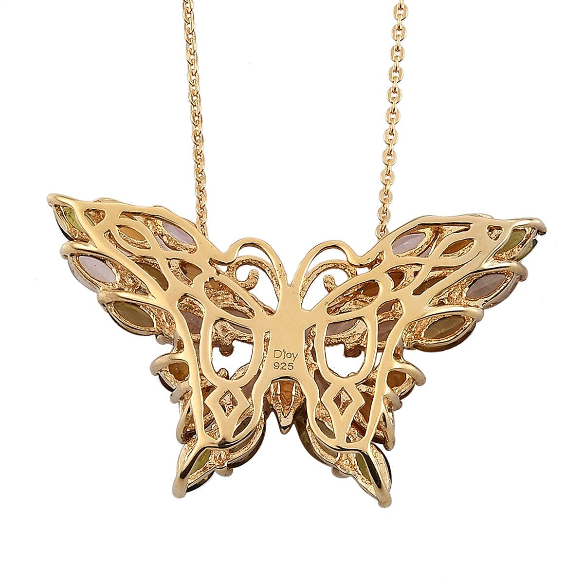 Multi-Tourmaline Butterfly Pendant Necklace 20 Inches in Vermeil Yellow Gold Over Sterling Silver 3.25 ctw image number 4