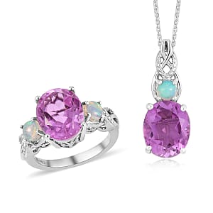 Patroke Quartz (Triplet) and Ethiopian Welo Opal Ring (Size 7.0) and Pendant Necklace 20 Inches in Platinum Over Sterling Silver 8.20 ctw