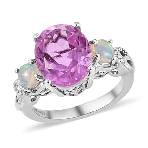 Patroke Quartz (Triplet) and Ethiopian Welo Opal Ring (Size 7.0) and Pendant Necklace 20 Inches in Platinum Over Sterling Silver 8.20 ctw