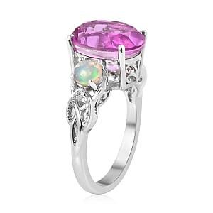 Patroke Quartz (Triplet) and Ethiopian Welo Opal Ring (Size 7.0) and Pendant Necklace 20 Inches in Platinum Over Sterling Silver 8.20 ctw