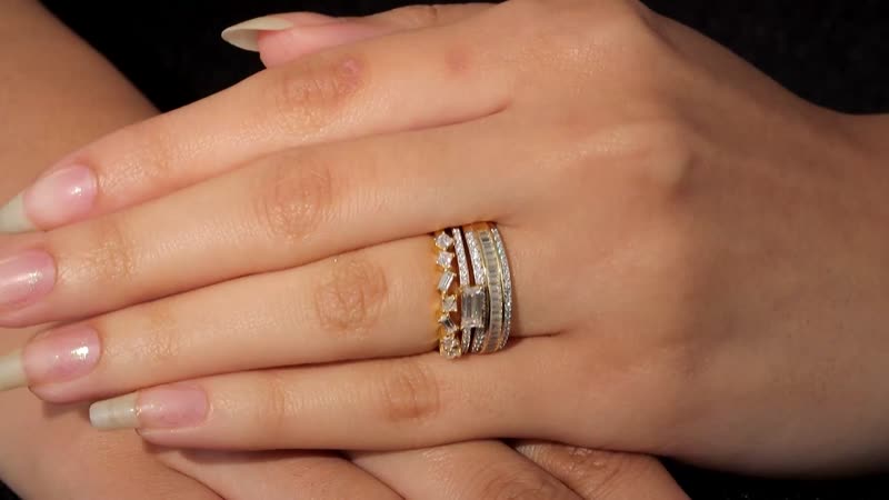 Moissanite Set of 3 Stackable Band Ring in Platinum and Vermeil Yellow Gold Over Sterling Silver 1.15 ctw