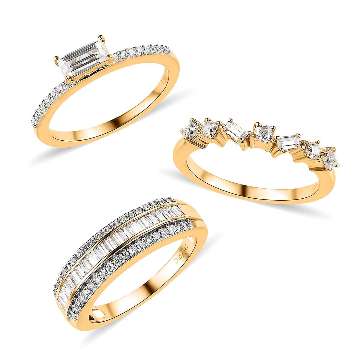Moissanite Set of 3 Stackable Band Ring in Platinum and Vermeil Yellow Gold Over Sterling Silver 1.15 ctw image number 3