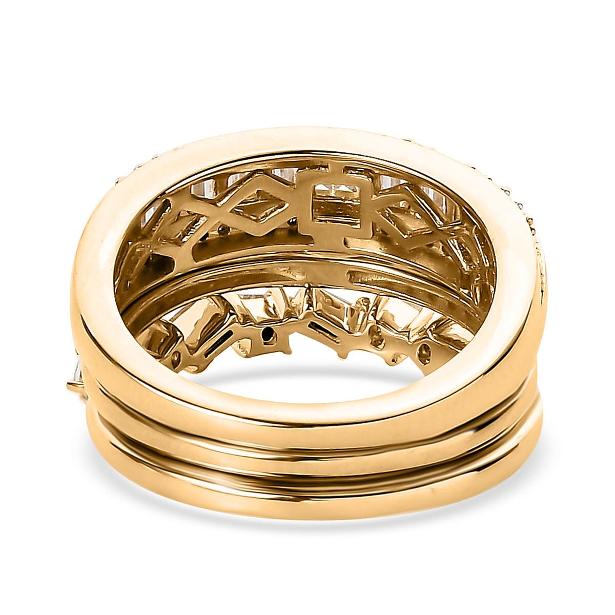 Moissanite Set of 3 Stackable Band Ring in Platinum and Vermeil Yellow Gold Over Sterling Silver 1.15 ctw image number 5
