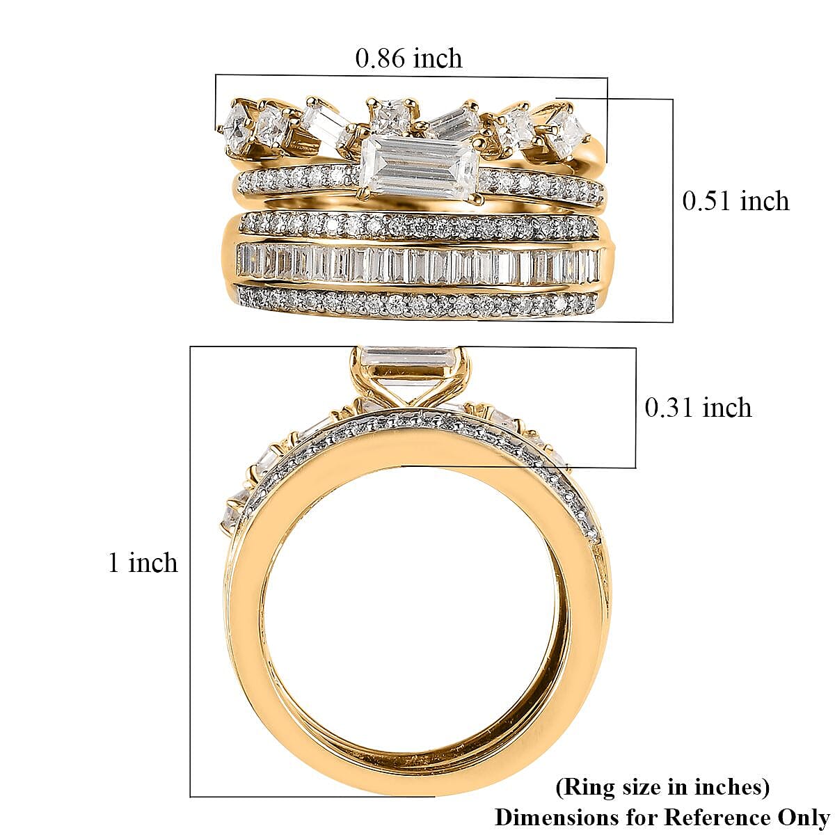 Moissanite Set of 3 Stackable Band Ring in Platinum and Vermeil Yellow Gold Over Sterling Silver 1.15 ctw image number 6