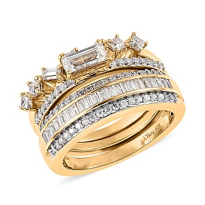 Moissanite Set of 3 Stackable Band Ring in Platinum and Vermeil Yellow Gold Over Sterling Silver (Size 7.0) 1.15 ctw