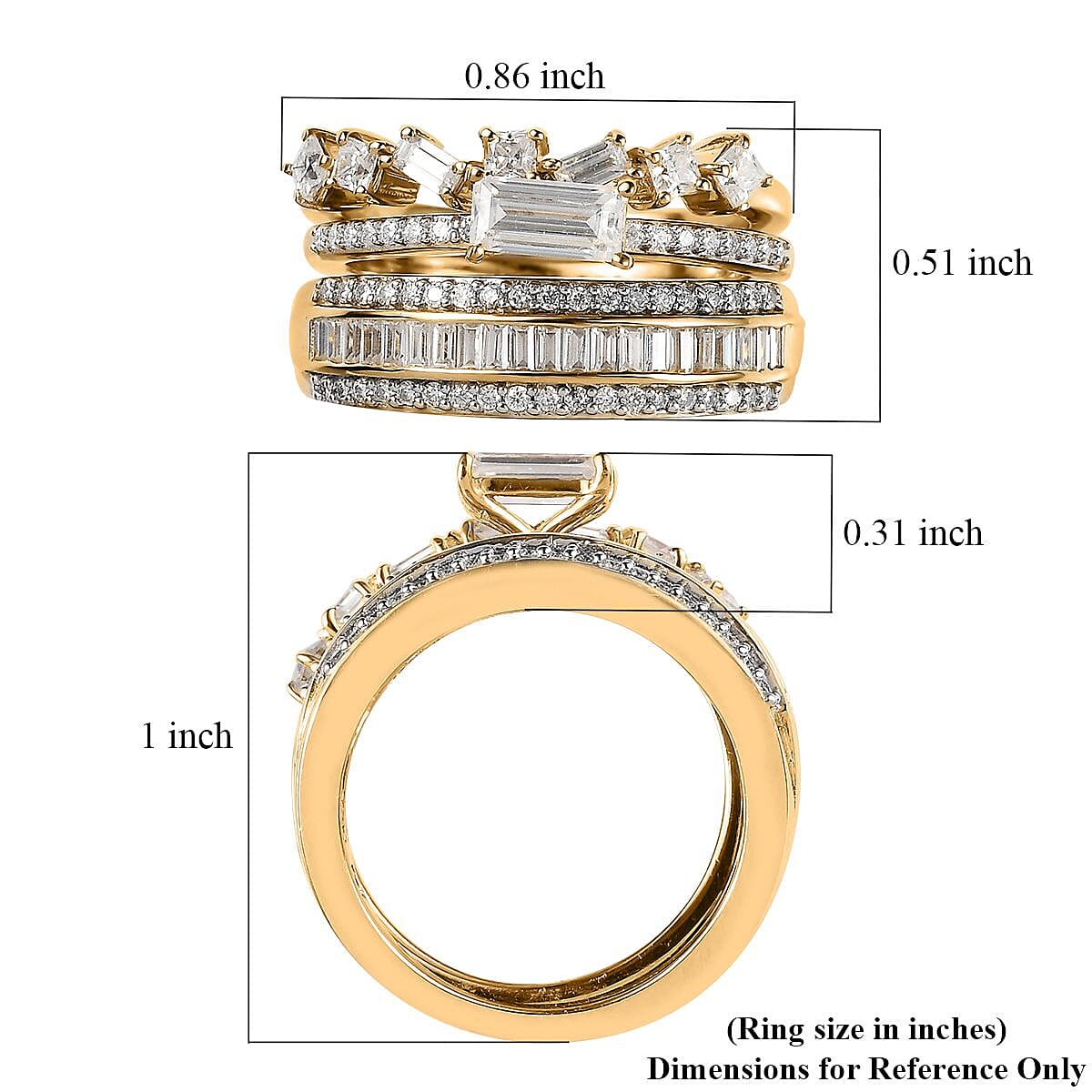Moissanite Set of 3 Stackable Band Ring in Platinum and Vermeil Yellow Gold Over Sterling Silver (Size 7.0) 1.15 ctw image number 6