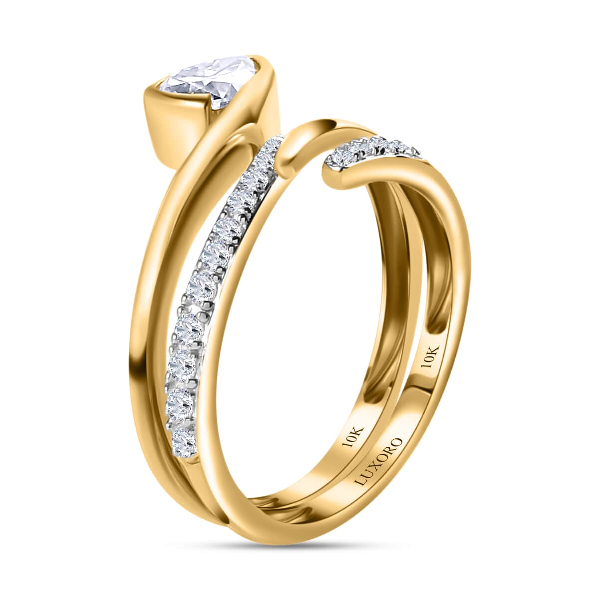 LUXORO 10K Yellow Gold Set of 2 Moissanite Stackable Snake Ring (Size 7.0) 3.60 Grams 0.90 ctw image number 3