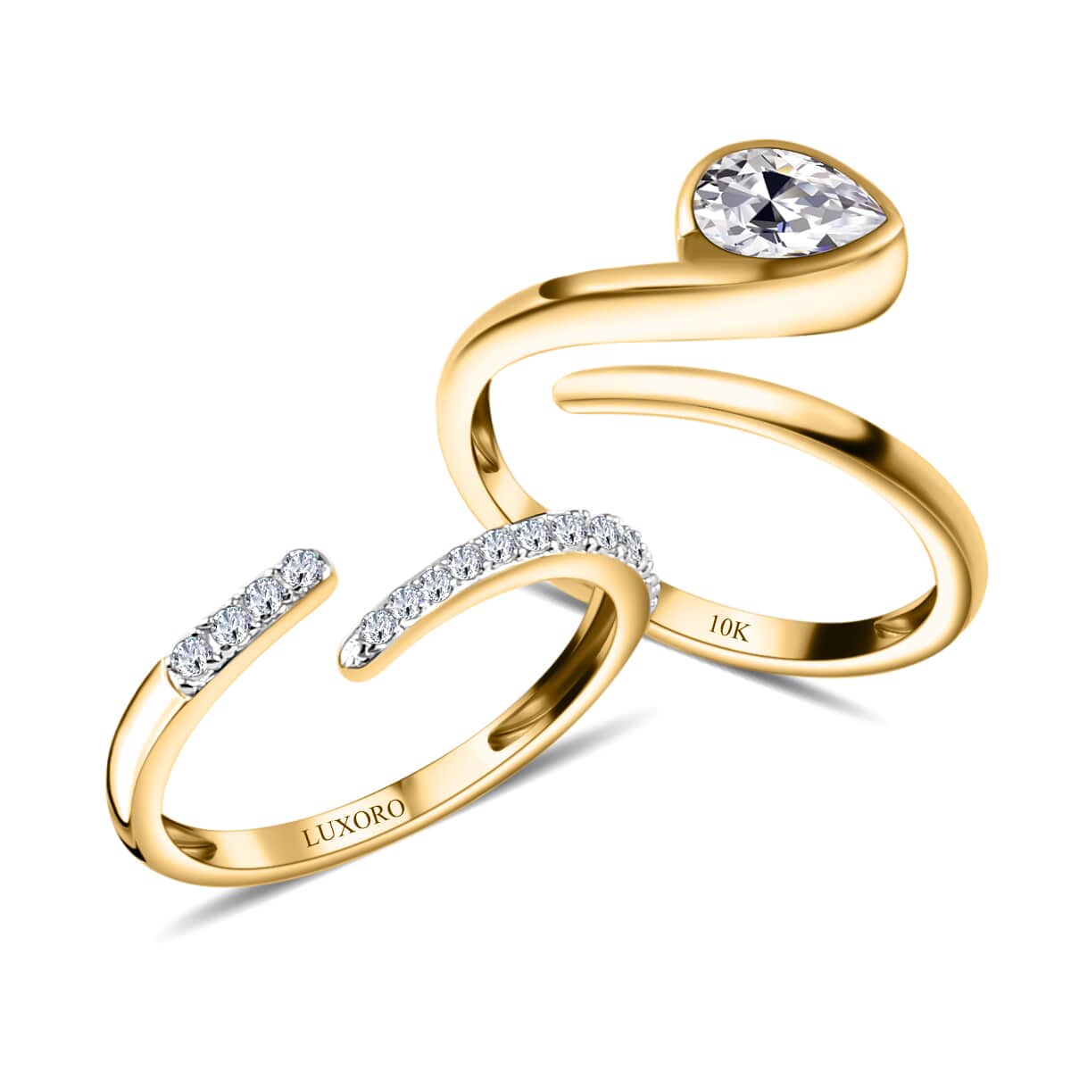 LUXORO 10K Yellow Gold Set of 2 Moissanite Stackable Snake Ring (Size 7.0) 3.60 Grams 0.90 ctw image number 4