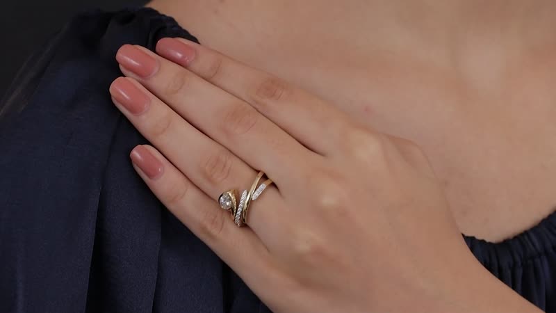 LUXORO 10K Yellow Gold Set of 2 Moissanite Stackable Snake Ring (Size 7.0) 3.60 Grams 0.90 ctw