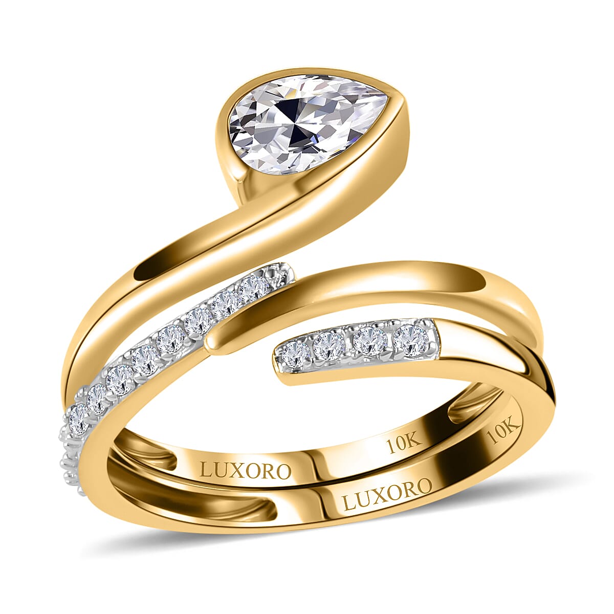 Luxoro 10K Yellow Gold Set of 2 Moissanite Stackable Eternal Love Snake Ring (Size 9.0) 0.90 ctw image number 0