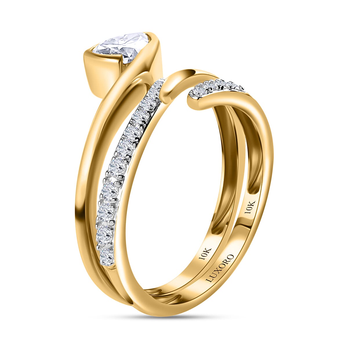Luxoro 10K Yellow Gold Set of 2 Moissanite Stackable Eternal Love Snake Ring (Size 9.0) 0.90 ctw image number 3