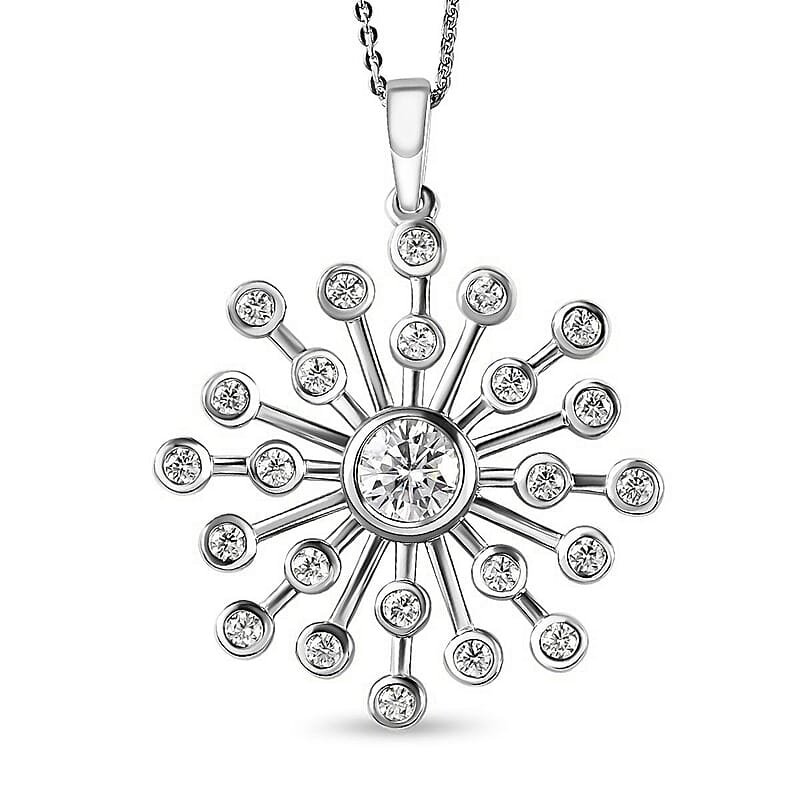 Moissanite Pendant Necklace 20 Inches in Platinum Over Sterling Silver 1.50 ctw