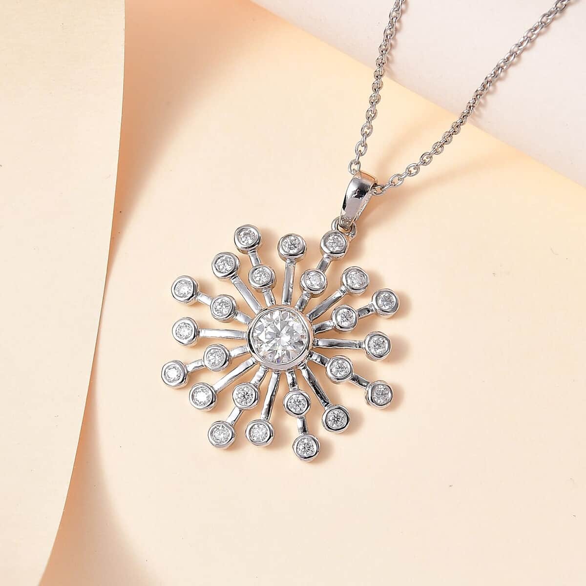 Moissanite (Rnd 6mm) Pendant Necklace (20 Inches) in Platinum Over Sterling Silver 1.50 ctw image number 1