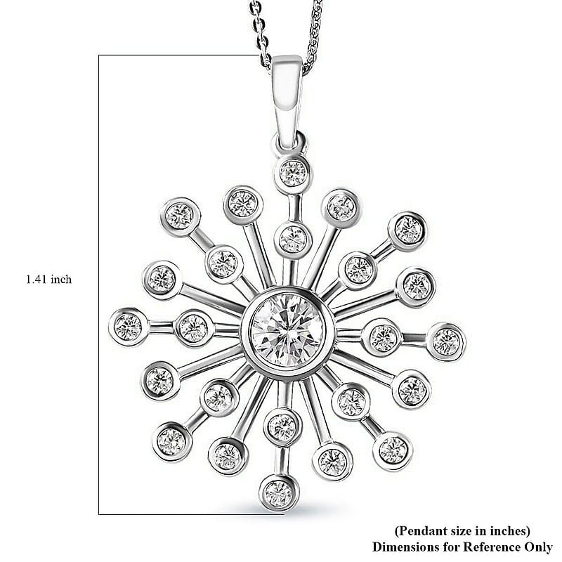 Moissanite Pendant Necklace 20 Inches in Platinum Over Sterling Silver 1.50 ctw