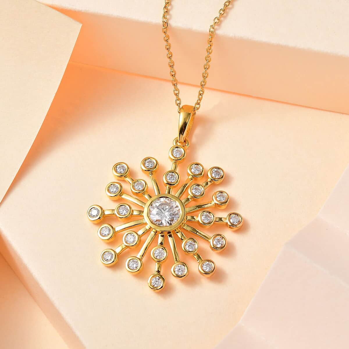 Moissanite Pendant Necklace 20 Inches in Vermeil Yellow Gold Over Sterling Silver 1.50 ctw image number 1