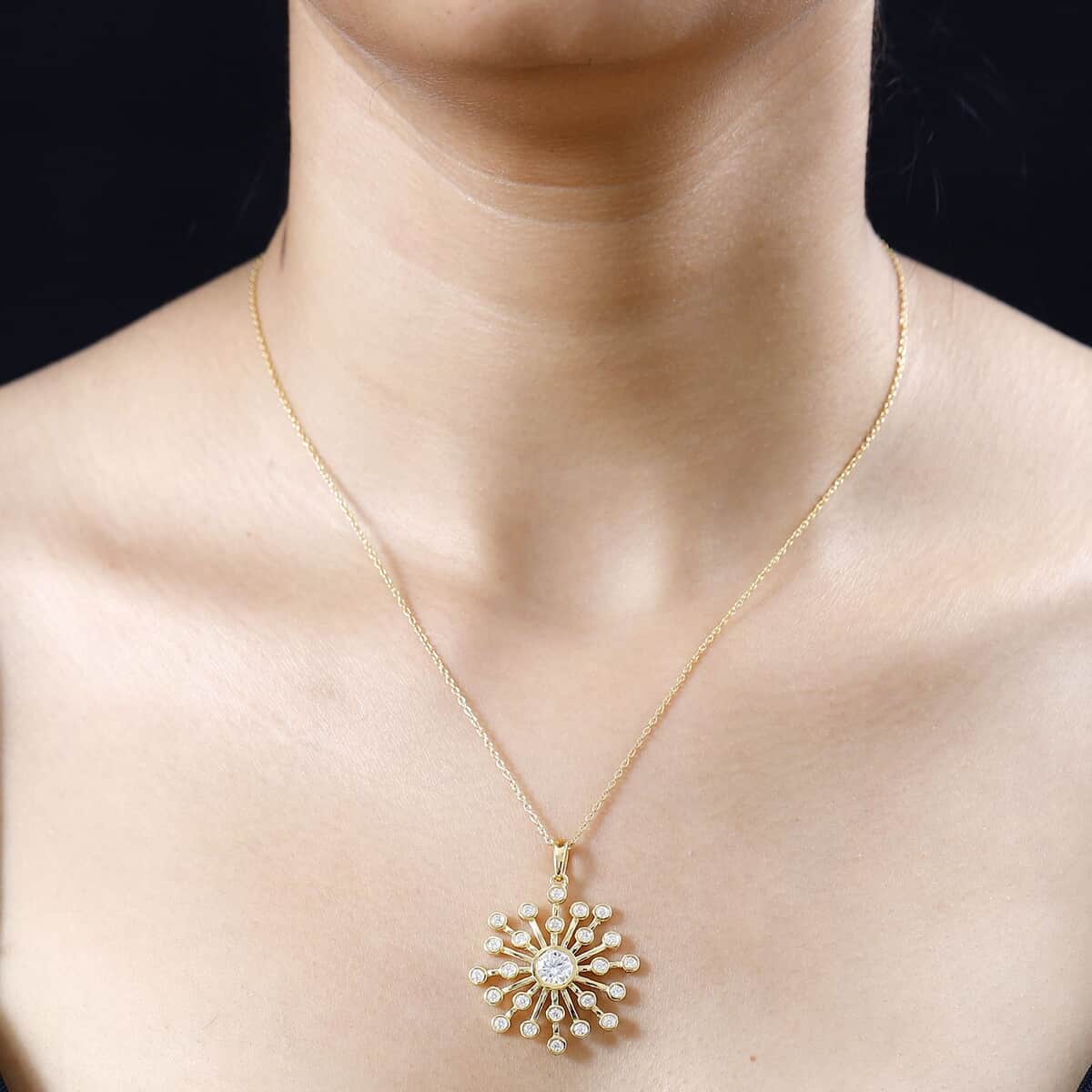 Moissanite Pendant Necklace 20 Inches in Vermeil Yellow Gold Over Sterling Silver 1.50 ctw image number 2