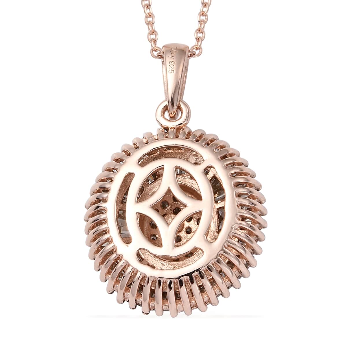 Natural Champagne Diamond Cocktail Pendant Necklace 20 Inches in Vermeil Rose Gold Over Sterling Silver 1.00 ctw image number 4
