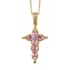 Madagascar Pink Sapphire and White Zircon Cross Pendant Necklace (20 Inches) in Vermeil Yellow Gold Sterling Silver 1.50 ctw image number 0