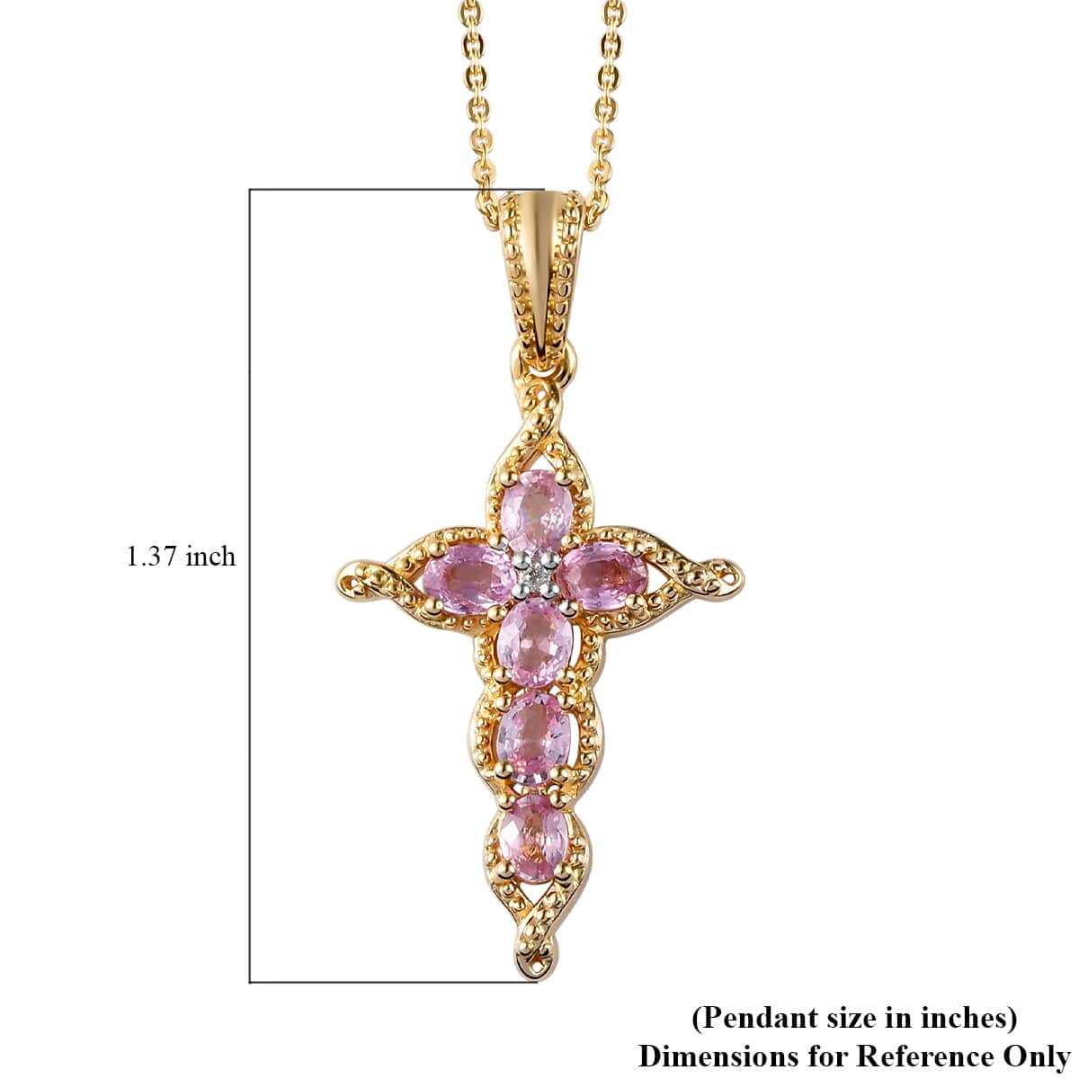 Madagascar Pink Sapphire and White Zircon Cross Pendant Necklace (20 Inches) in Vermeil Yellow Gold Sterling Silver 1.50 ctw image number 5