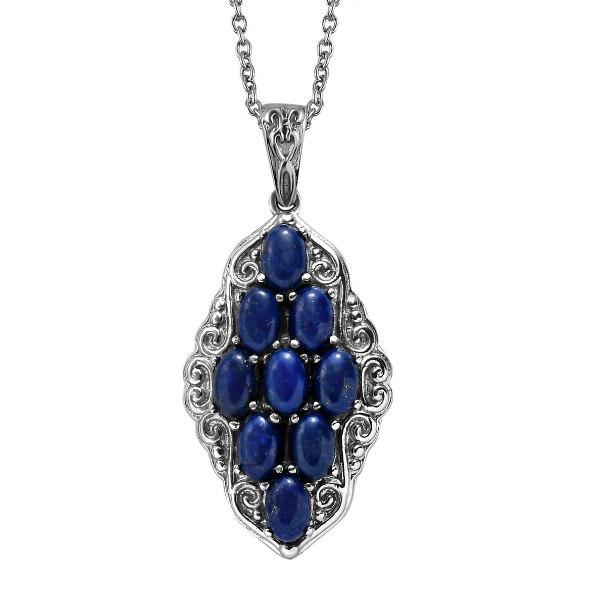 Lapis Lazuli Elongated Pendant Necklace 20 Inches in Stainless Steel 6.15 ctw image number 0