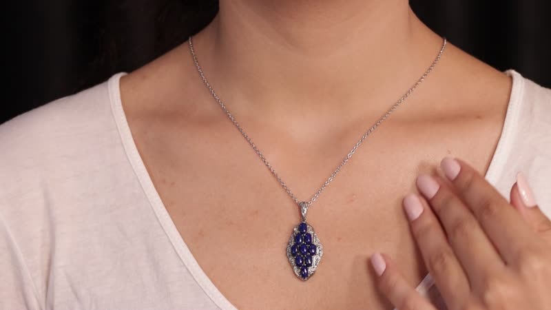 Lapis Lazuli Elongated Pendant Necklace 20 Inches in Stainless Steel 6.15 ctw