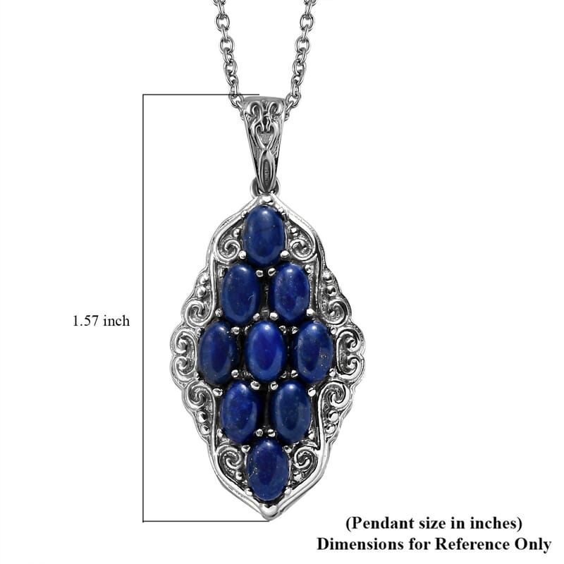 Lapis Lazuli Elongated Pendant Necklace 20 Inches in Stainless Steel 6.15 ctw