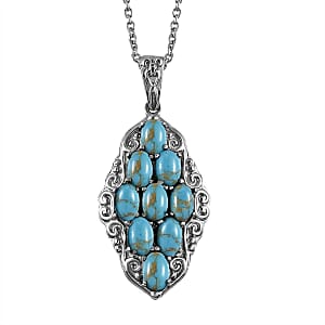 Mojave Blue Turquoise Elongated Pendant Necklace (20 Inches) in Stainless Steel 4.25 ctw | Tarnish-Free, Waterproof, Sweat Proof Jewelry